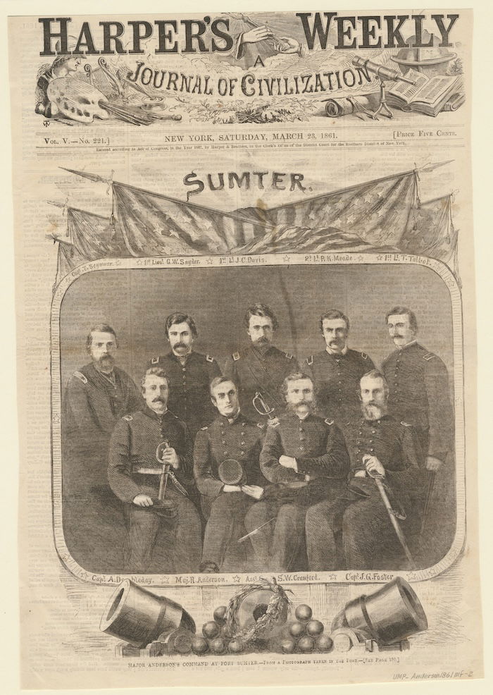 Major Anderson’s command at Fort Sumter, Harper’s Weekly, 26 March 1861. Prints, Drawings and Watercolors from the Anne S.K. Brown Military Collection. Brown Digital Repository. Brown University Library. Public Domain.